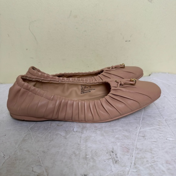 COACH Eleanor Leather Ballet Flats Nude Pink Ruched Shoes Minimalist CC Logo - Picture 2 of 16
